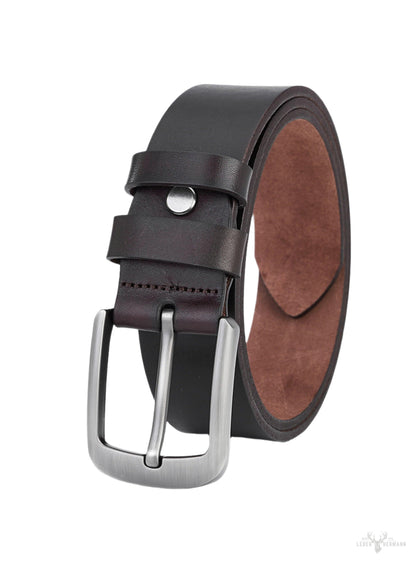 Elegant dark brown round leather men's belt