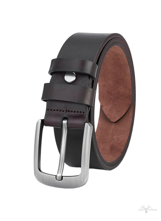 Elegant dark brown round leather men's belt