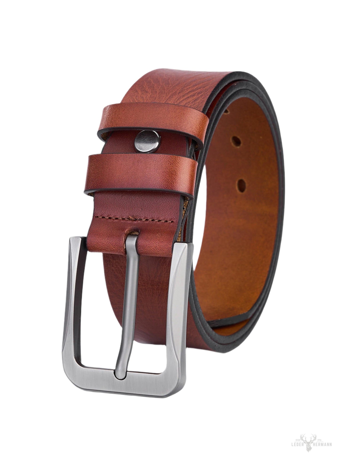 Vintage round leather belt for men
