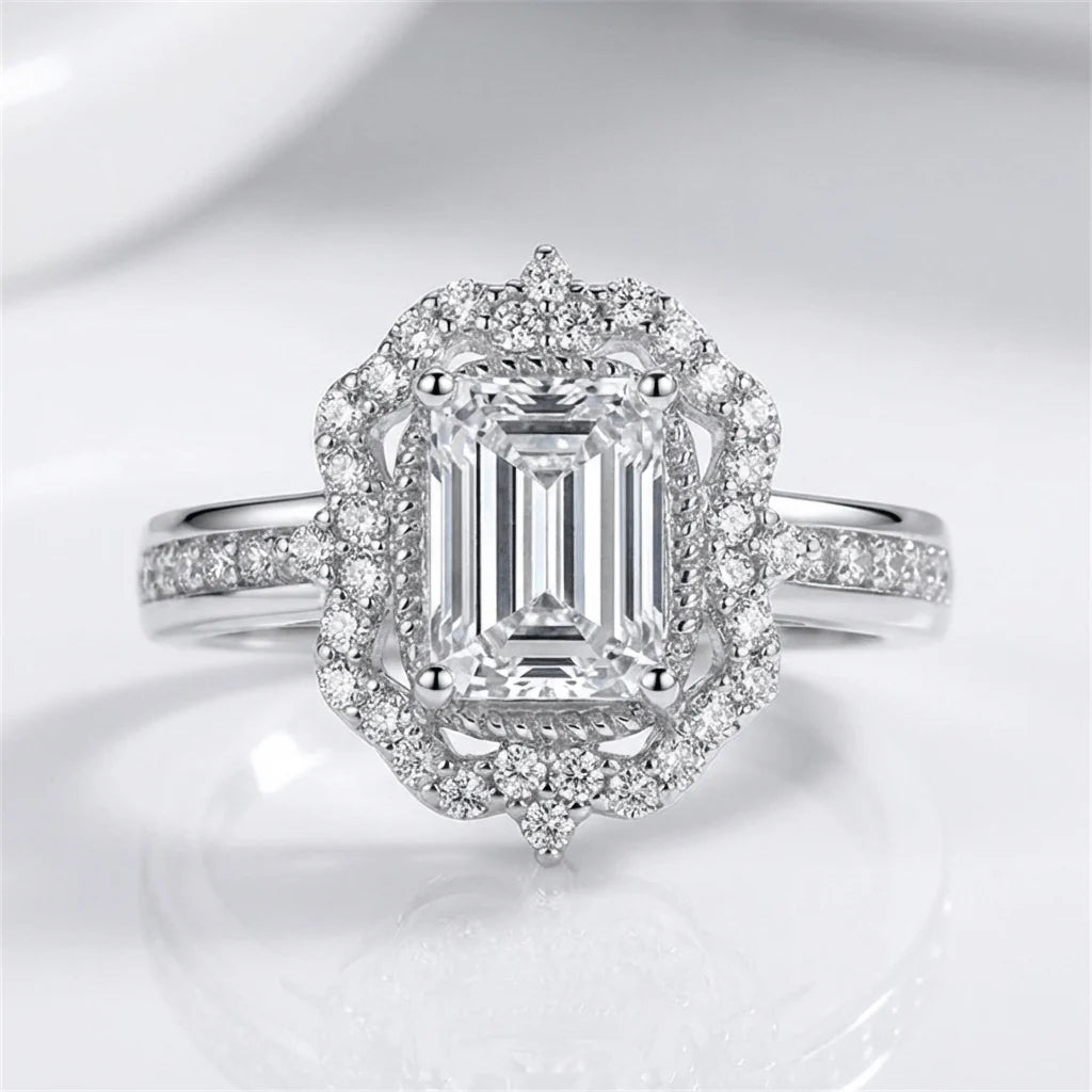 Rectangle Diamond Halo Ring