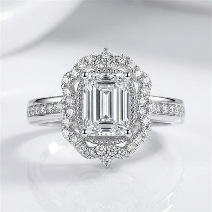 Rectangle Diamond Halo Ring