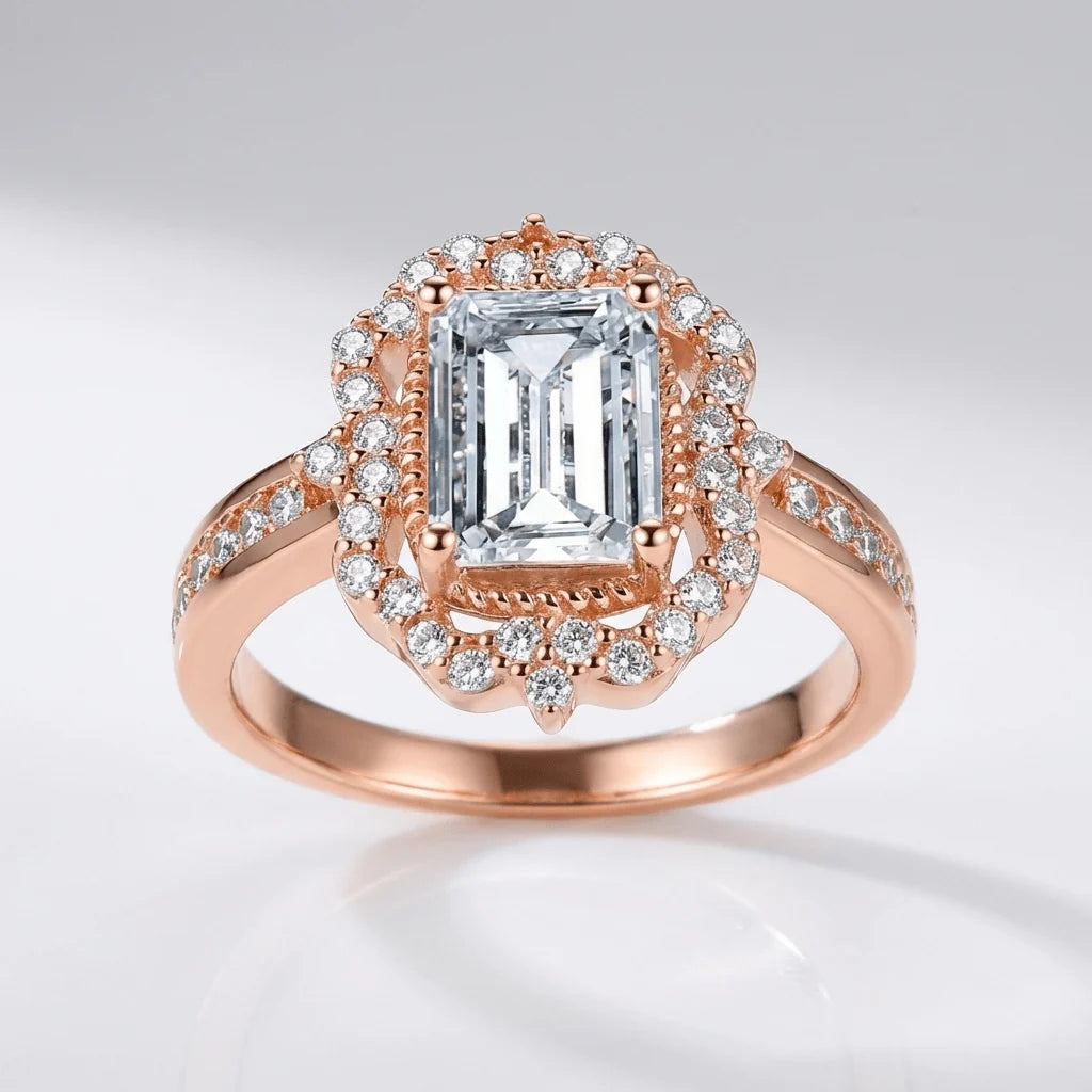 Rectangle Diamond Halo Ring