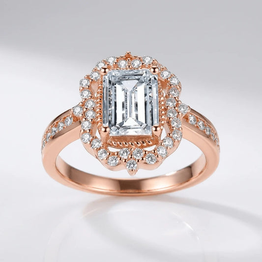 Rectangle Diamond Halo Ring