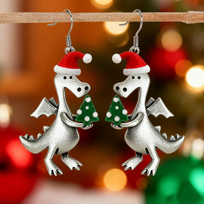Christmas Tree Dinosaur Earrings