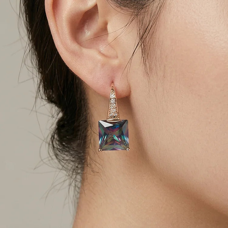 Rose Gold Square Mystic Topaz Leverback Earrings