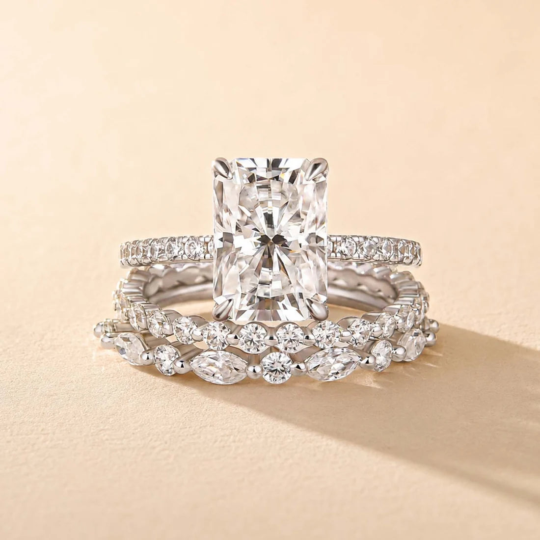 Radiant Cut 3PC Wedding Ring Set