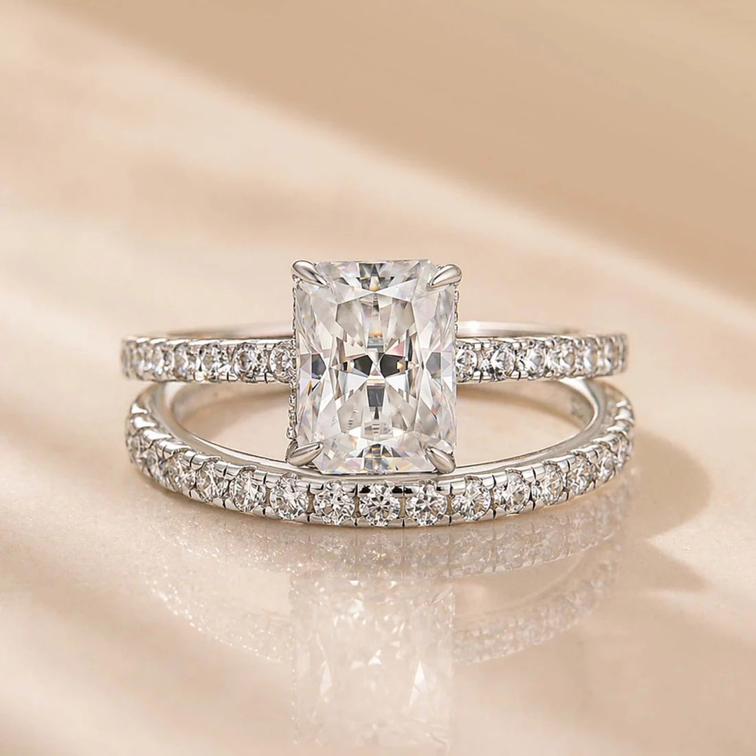 Moissanite Radiant Cut Wedding Ring Set