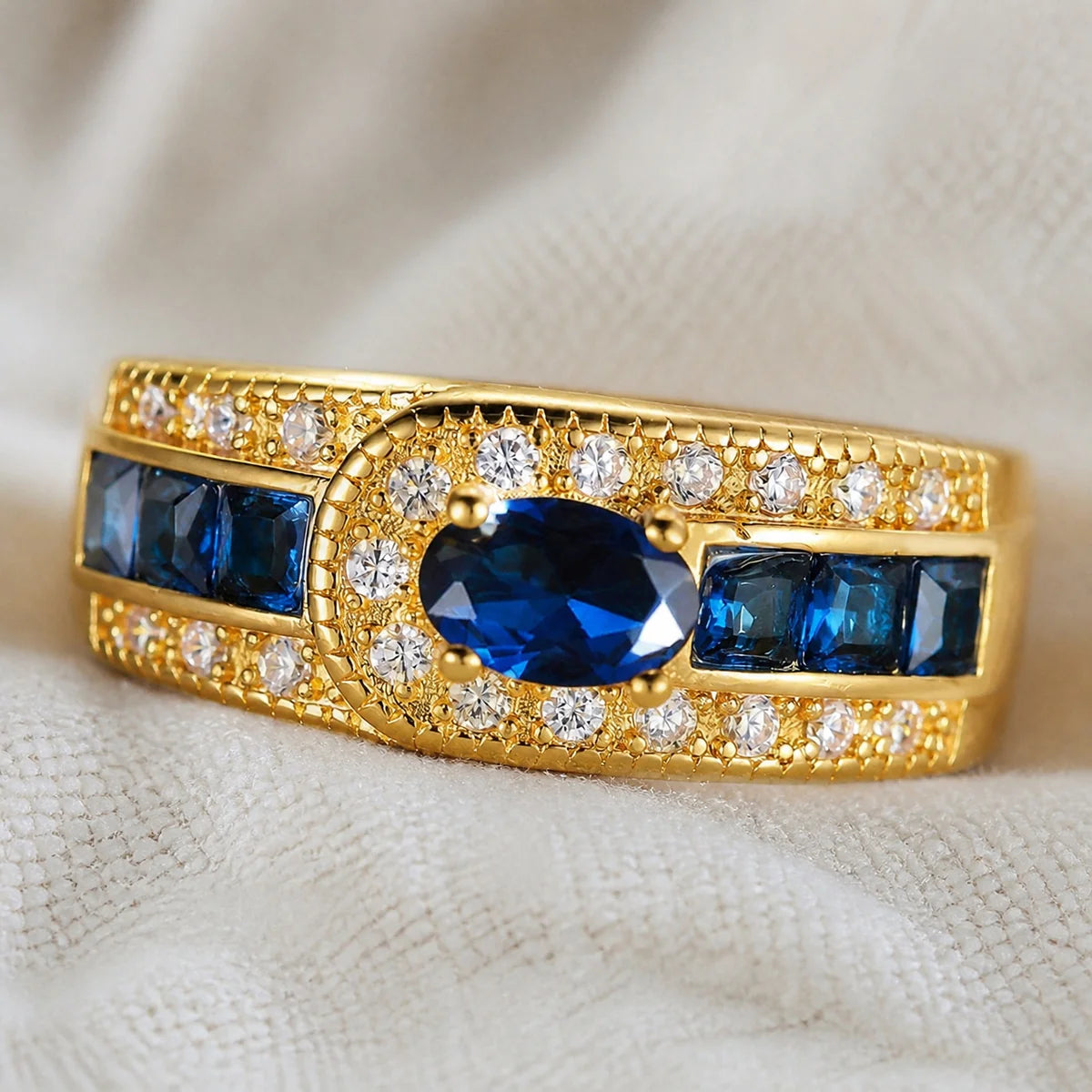Royal Golden Signet Sapphire Ring