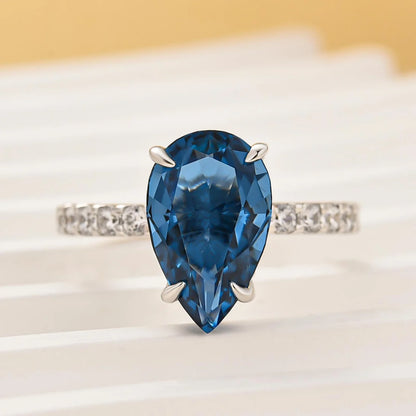 Pear Cut Blue Sapphire Engagement Ring