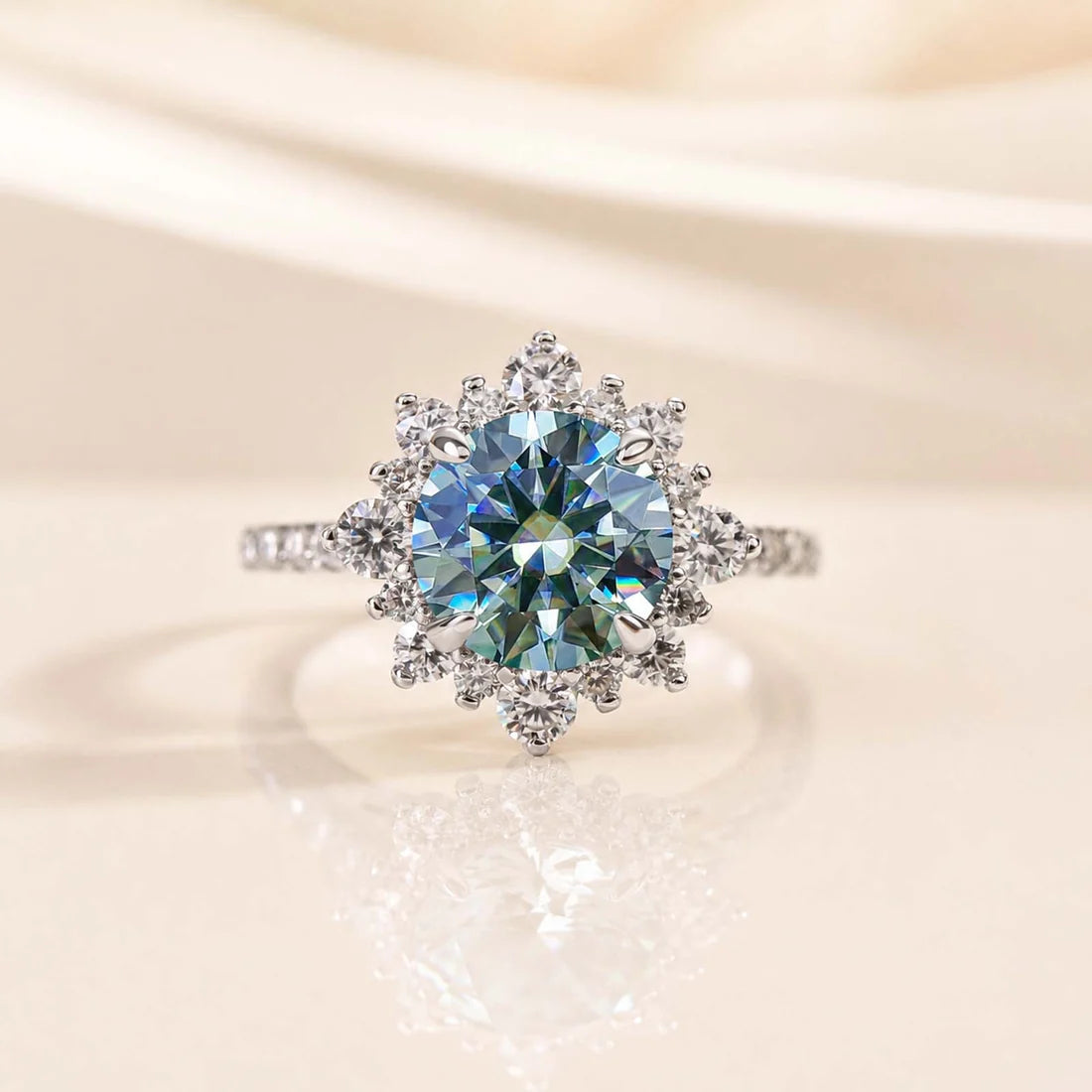 Snowflake Design Cyan Blue Engagement Ring
