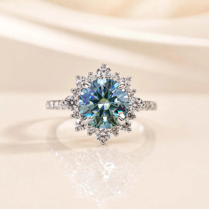 Snowflake Design Cyan Blue Engagement Ring