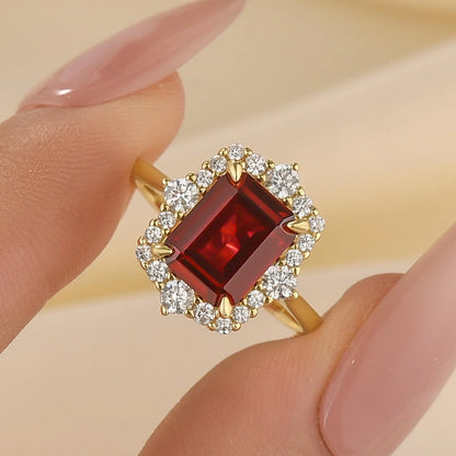 Emerald Cut Colorful Stone Halo Ring