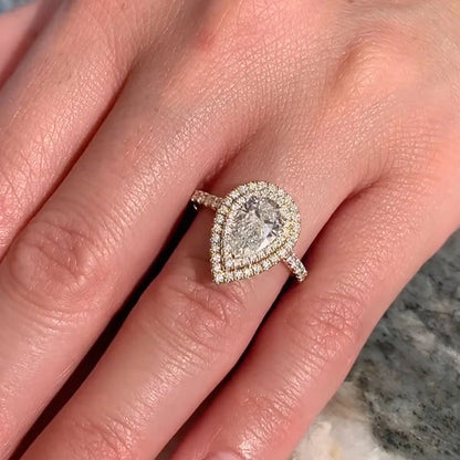 Double Halo Pear Cut Engagement Ring