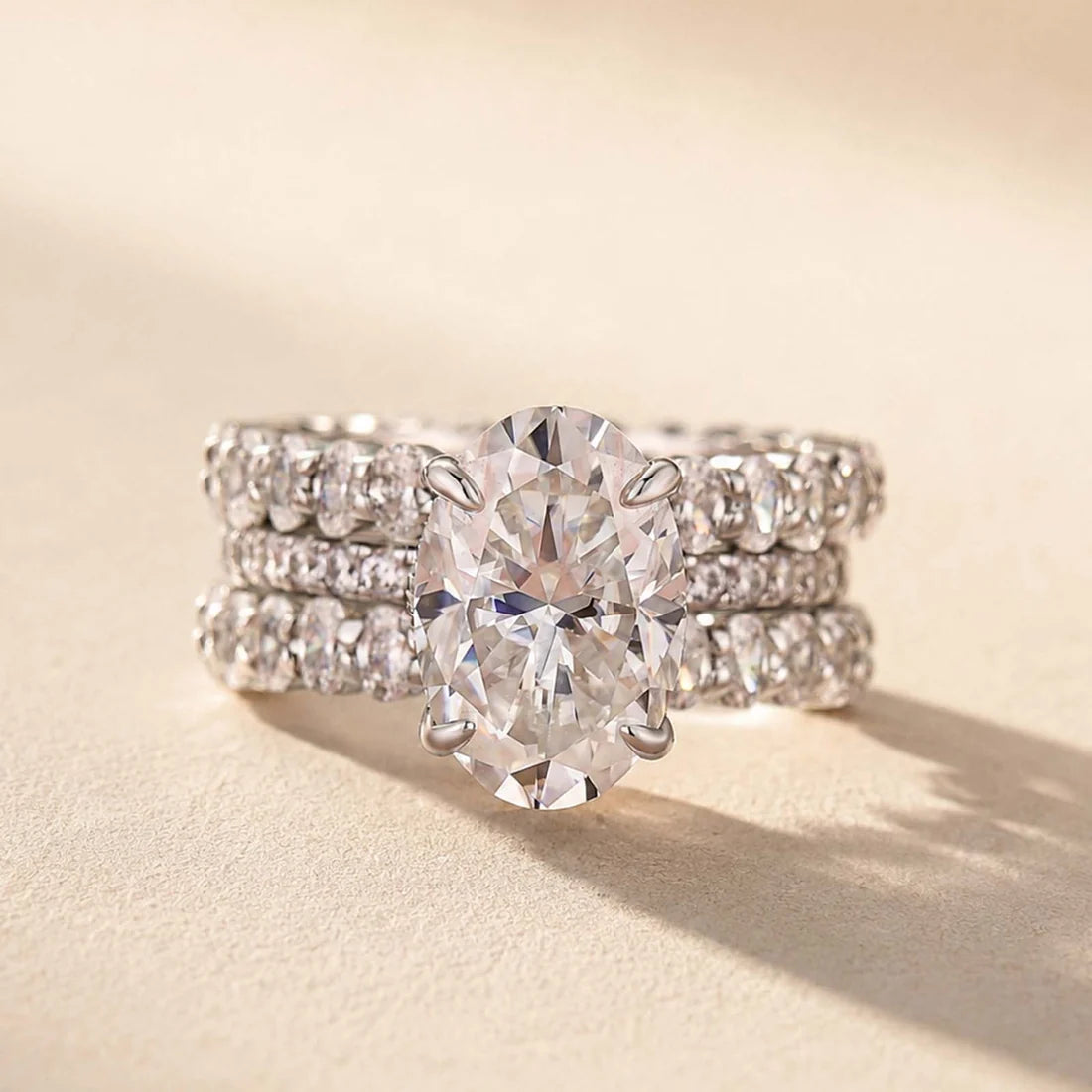 Stunning Oval Cut 3PC Wedding Ring Set