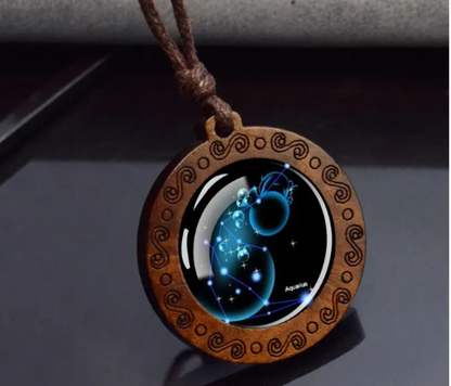 Zodiac sign necklace with more adjustable leather strap