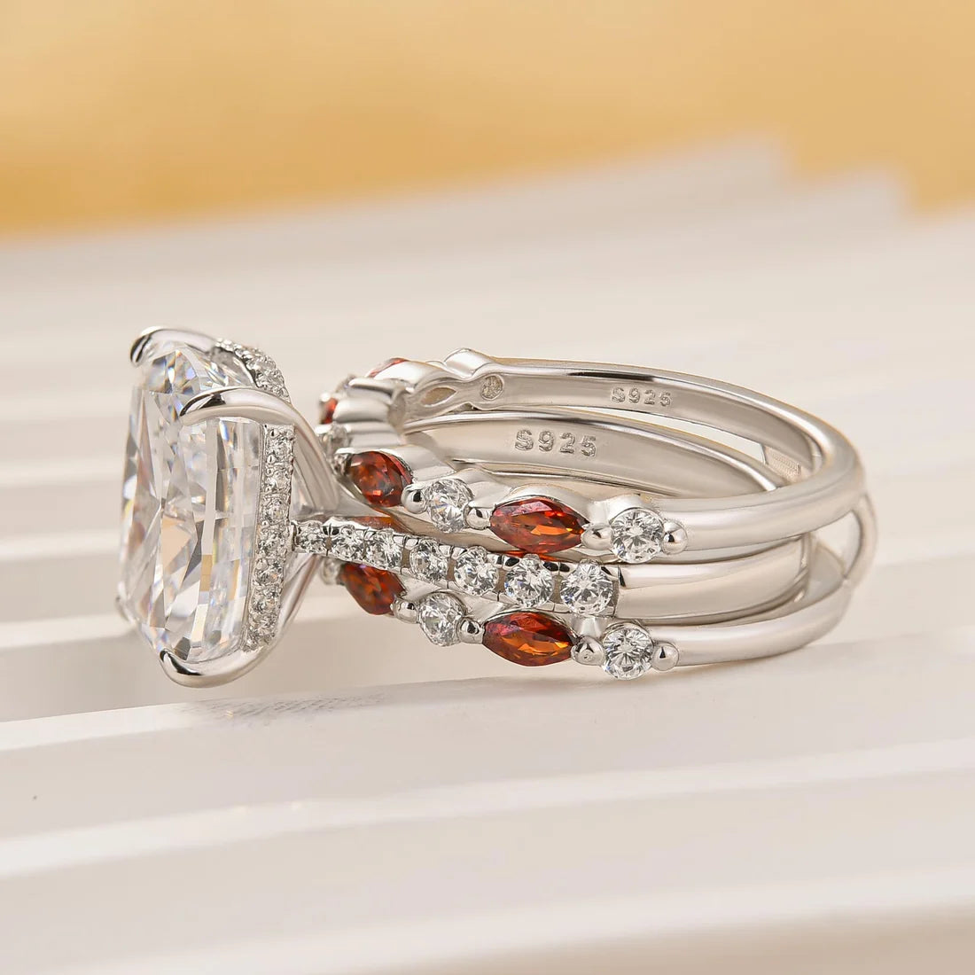 Cushion Cut Insert Wedding Ring Set