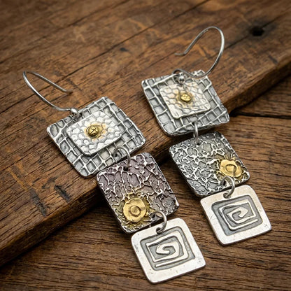 Vintage Boho Geometric Silver Earrings