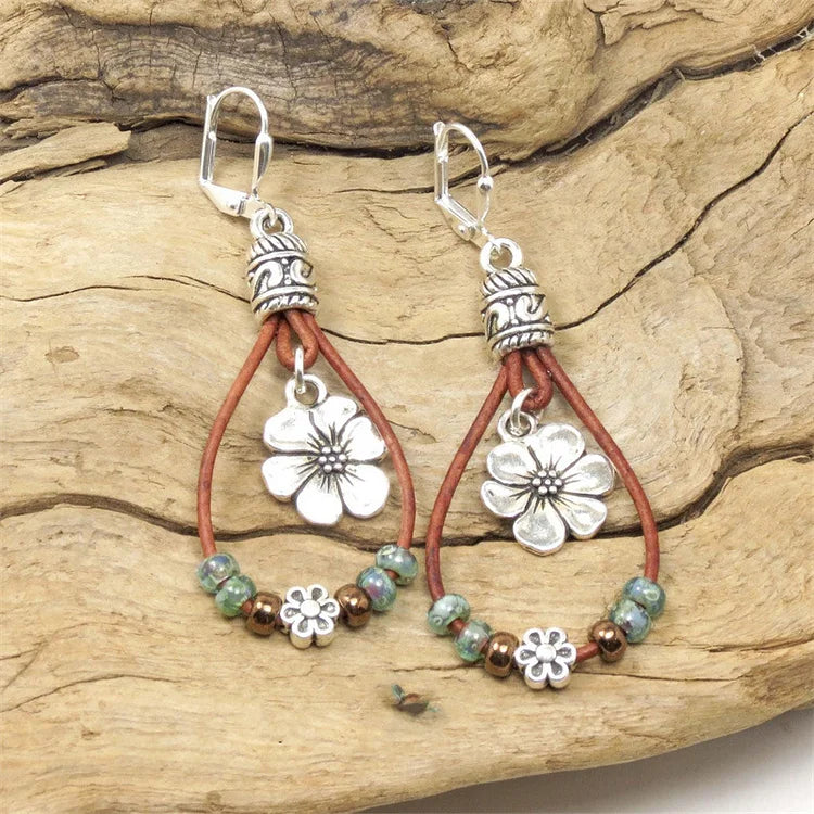 Bohemian Leather Cord Flower Earrings