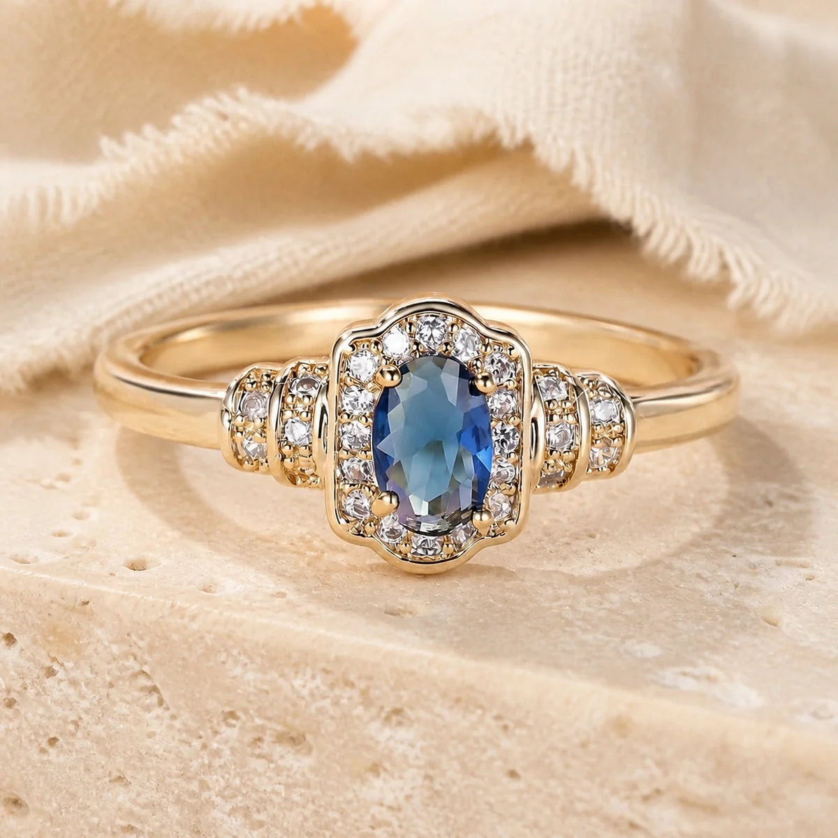 Heirloom Sapphire Halo Crystal Ring