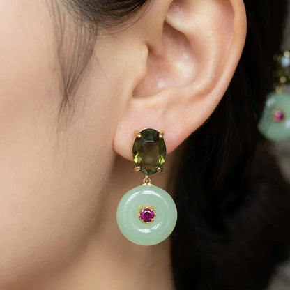 Vintage Handcrafted Jade Circle Drop Earrings