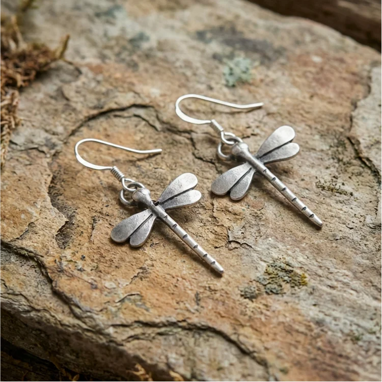 Vintage Dragonfly Dangle Hoop Earrings