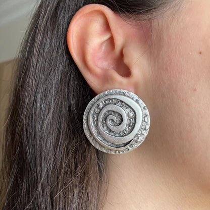 Vintage Bohemian Silver Spiral Earrings