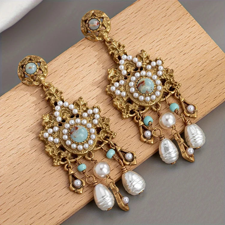 Vintage Golden Plated Copper Freshwater Pearls Earrings