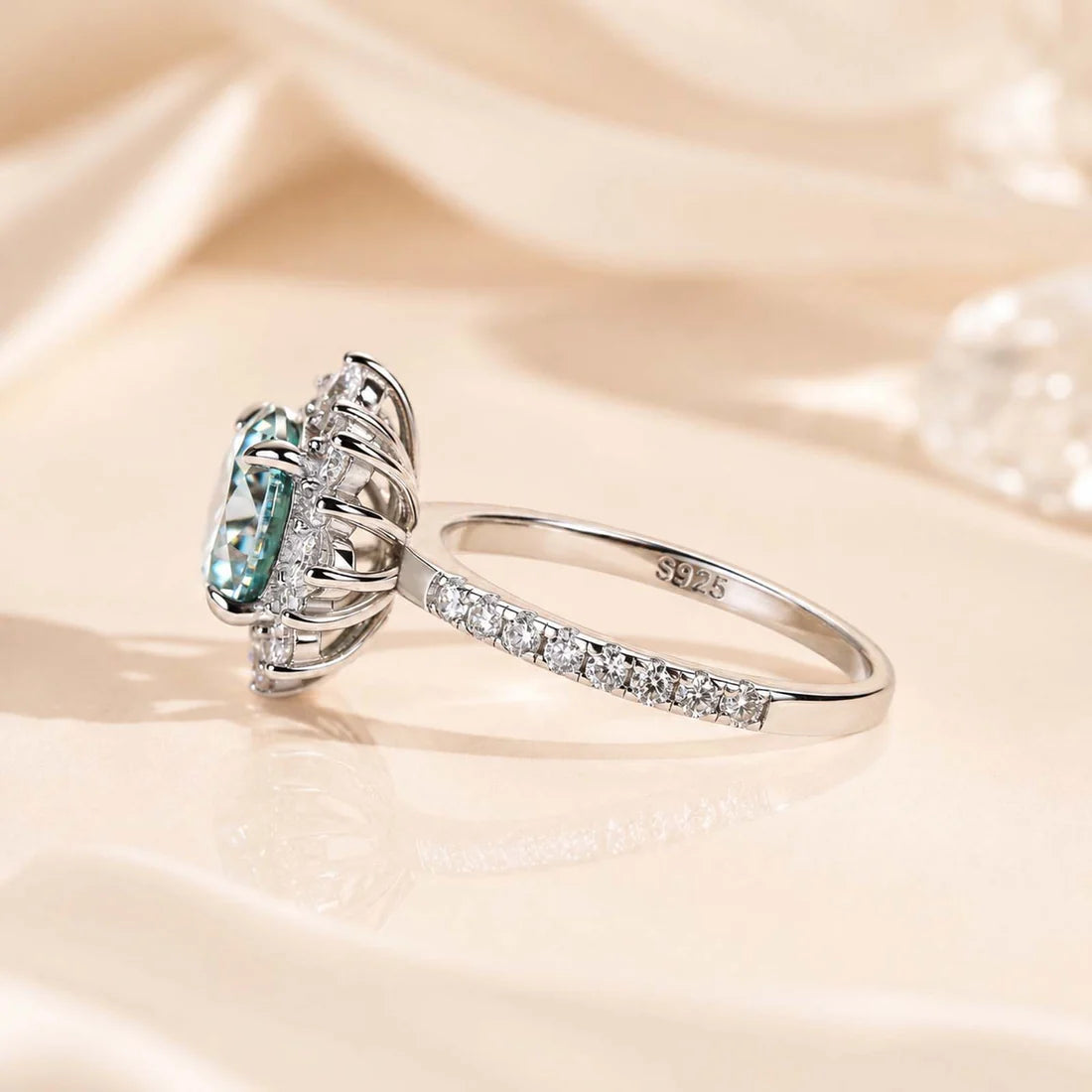Snowflake Design Cyan Blue Engagement Ring