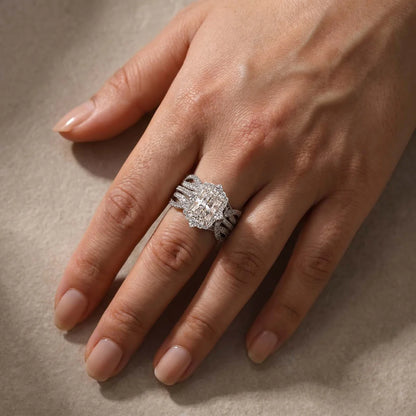 Radiant Cut Halo Insert Wedding Ring Set
