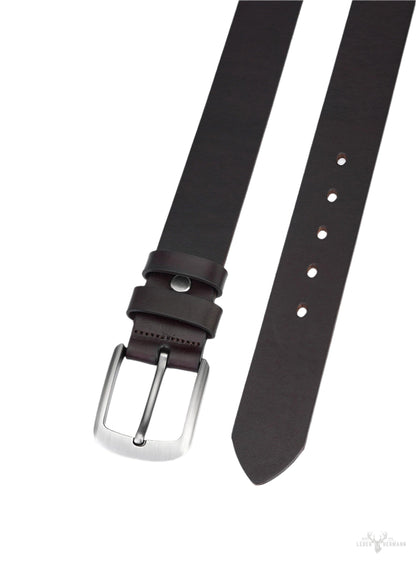 Elegant dark brown round leather men's belt