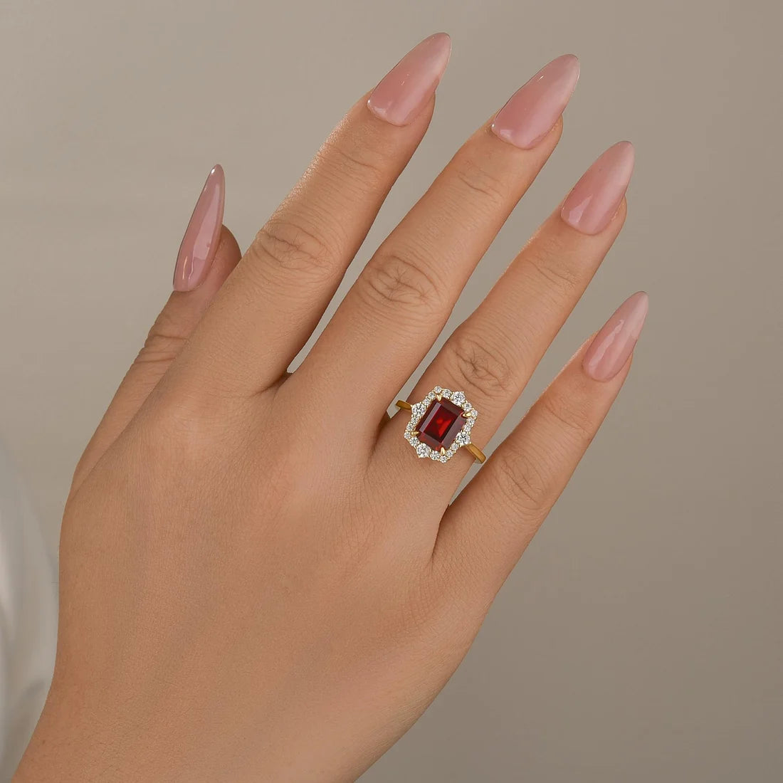 Emerald Cut Colorful Stone Halo Ring