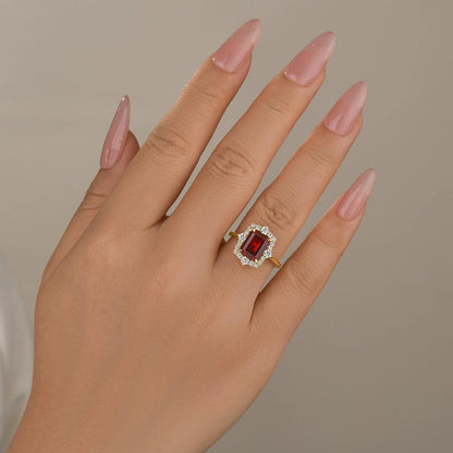 Emerald Cut Colorful Stone Halo Ring