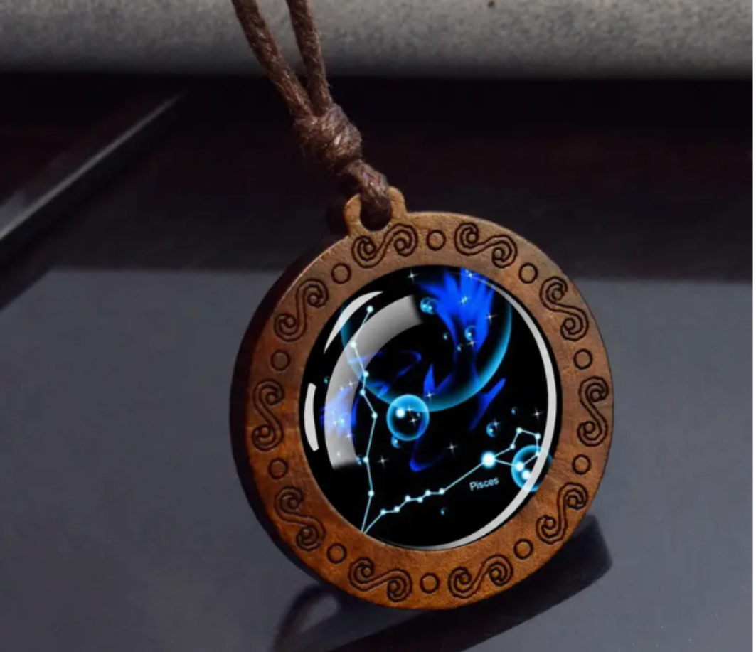 Zodiac sign necklace with more adjustable leather strap