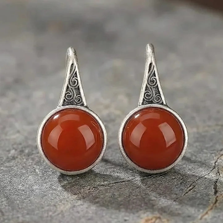 Red Agate Retro Earrings