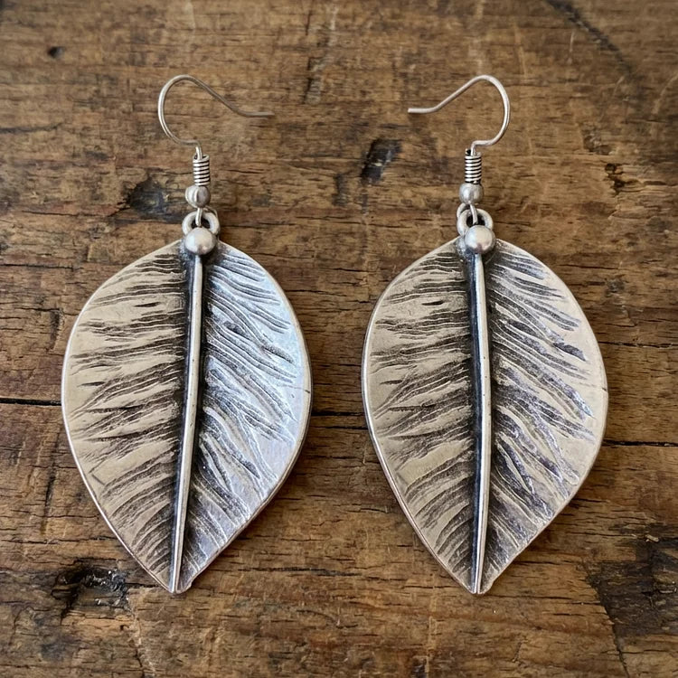 Vintage Bohemian Silver Leaf Earrings