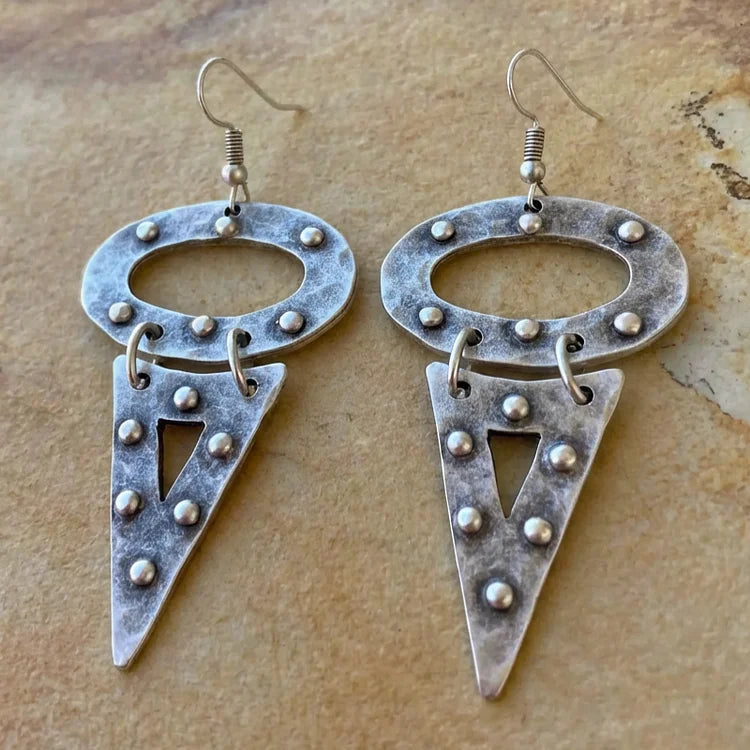 Vintage Boho Silver Oval and Triangle Earrings