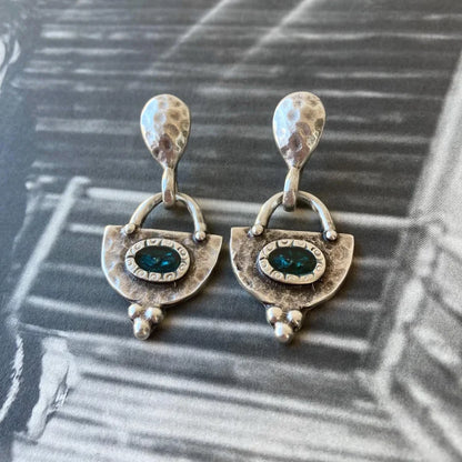 Vintage Bohemian Scalloped Blue Natural Stone Earrings