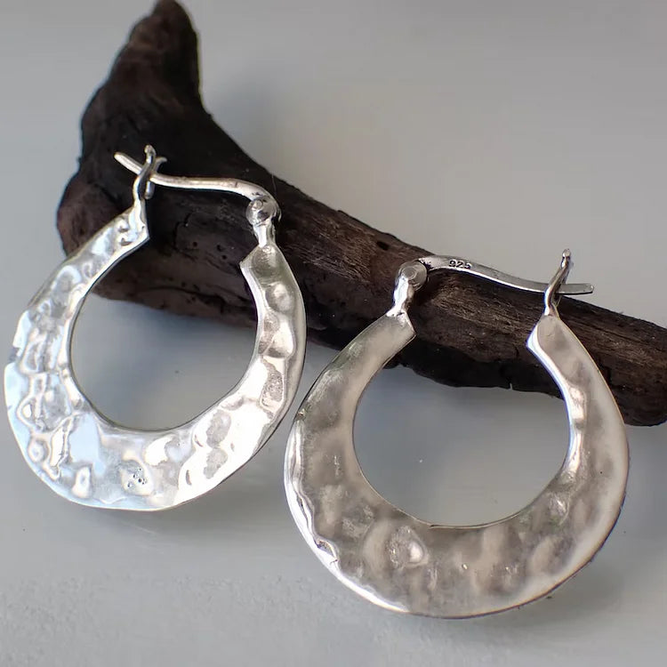 Single Hammered Hoop Earrings