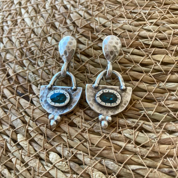 Vintage Bohemian Scalloped Blue Natural Stone Earrings