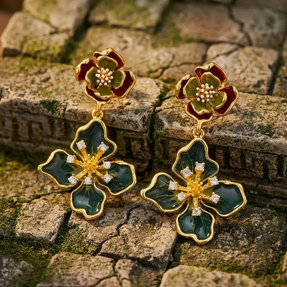 Vintage Enamel Clover Flower Earrings
