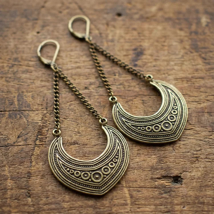 Vintage Boho Semicircle Bronze Tribal Earrings