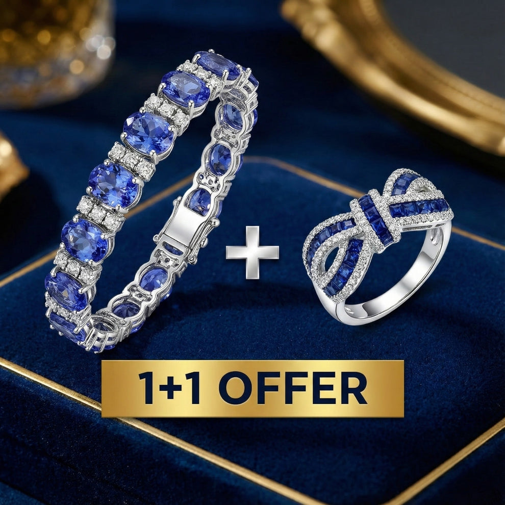Round Offfer 1+1 Offer: Oval & Round Cut Blue Tanzanite Bracelet + Knot Round Cut B ...
