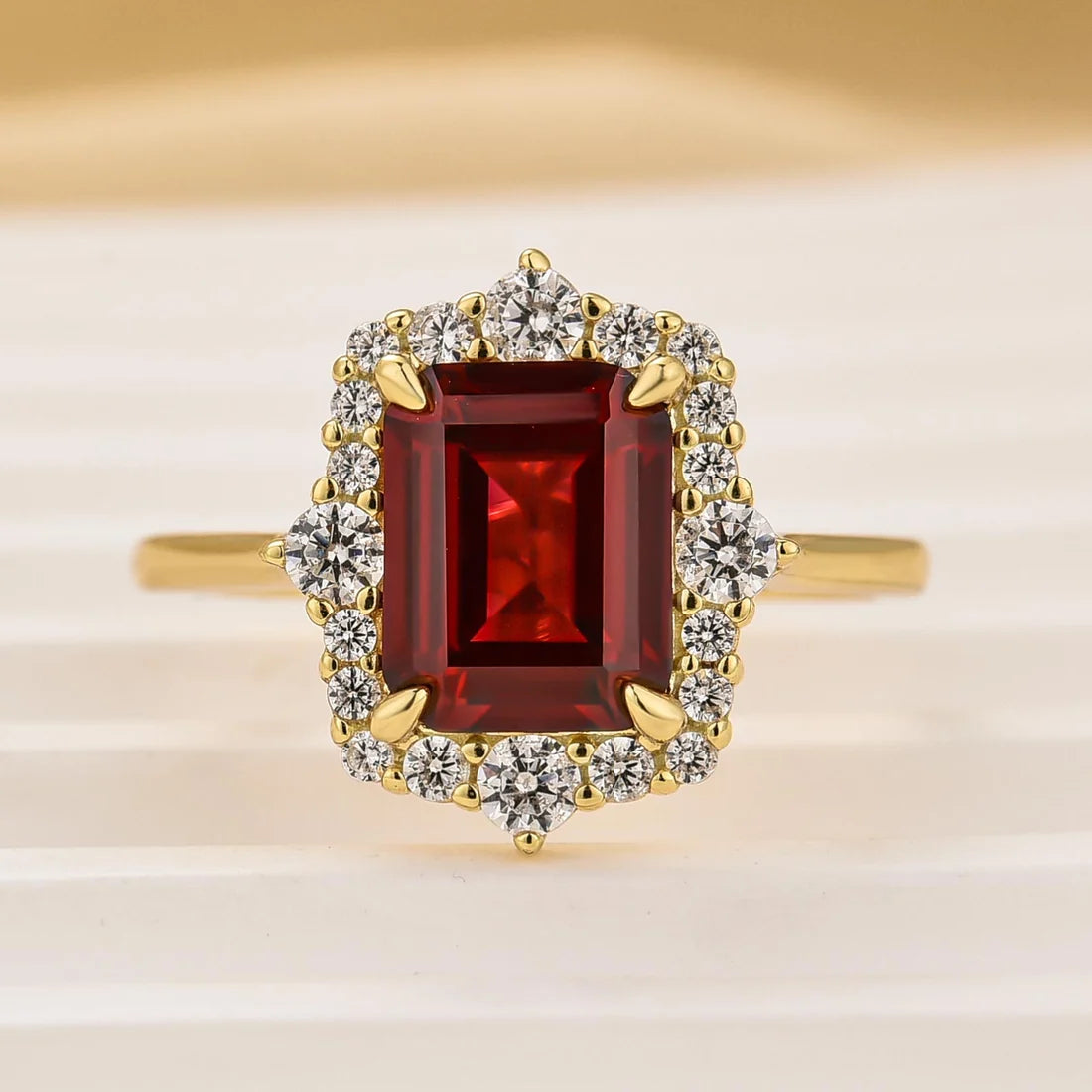 Emerald Cut Colorful Stone Halo Ring