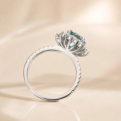 Snowflake Design Cyan Blue Engagement Ring