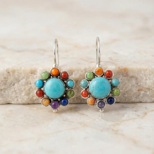 Multicoloured Turquoise Round Earrings