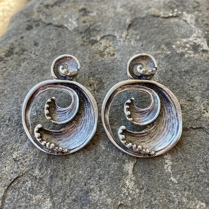 Vintage Bohemian Sea Waves Silver Earrings