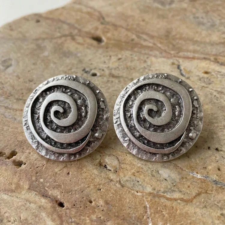 Vintage Bohemian Silver Spiral Earrings