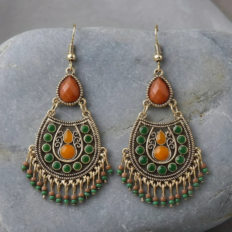Vintage Court Style Geometric Beaded Dangle Earrings