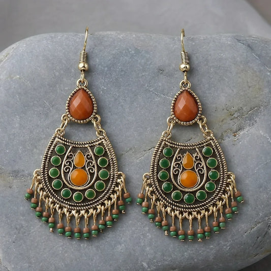 Vintage Court Style Geometric Beaded Dangle Earrings
