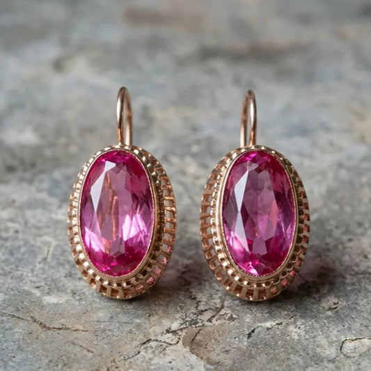Vintage Red Crystal Rose Gold Earrings